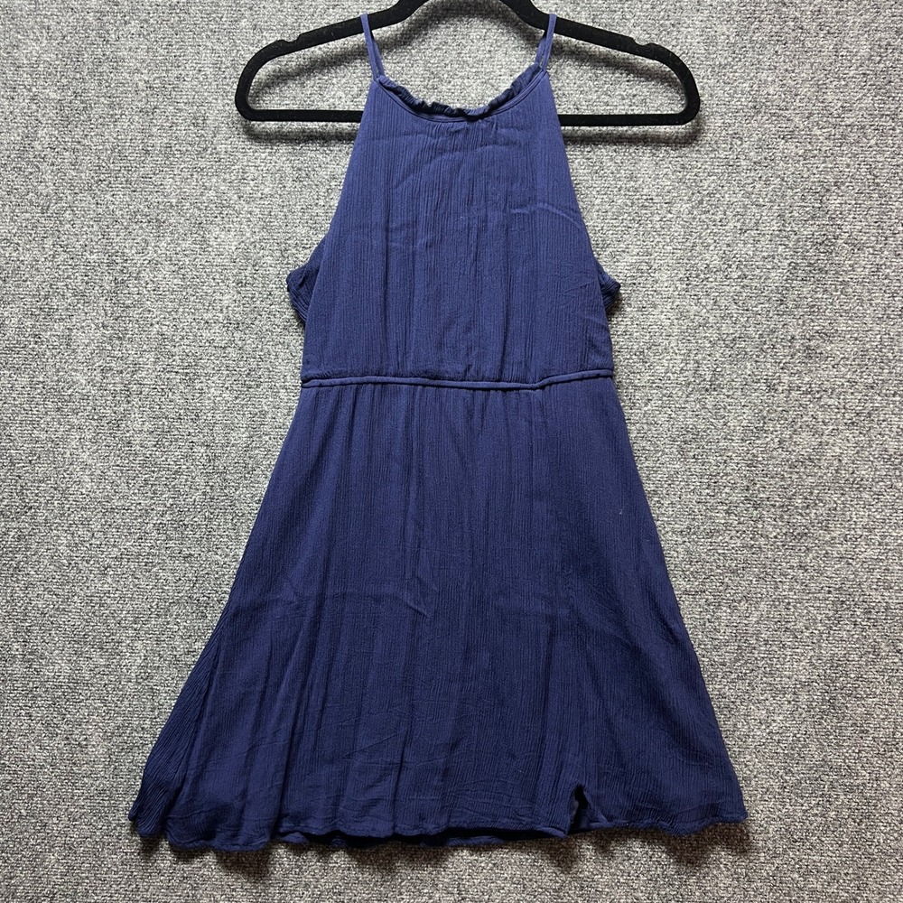 Blue Rain Navy Blue Crinkle Sleeveless Halter Dress Youth 14 Formal Fancy Party